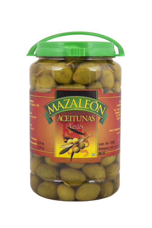Aceitunas verdes Sevillana tipo Caspe bote plástico 900gr.