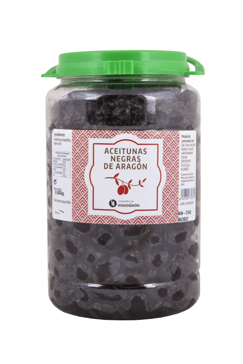 Aceitunas "muertas" Negras de Aragón tarro plástico 900gr.